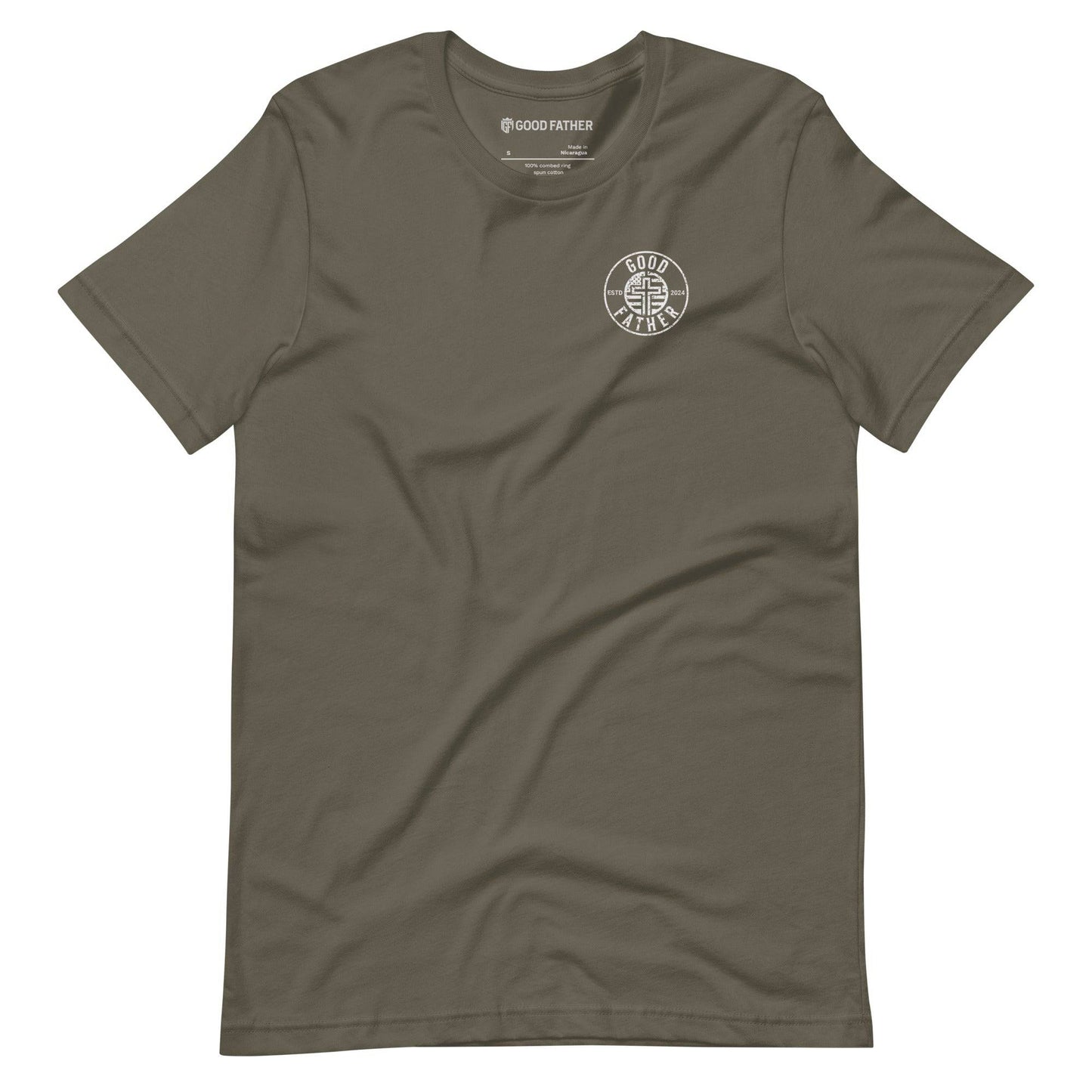 American Logo Basic T-Shirt - Good Father Clothing Company - front flat lay - Christian patriotic t-shirts - army