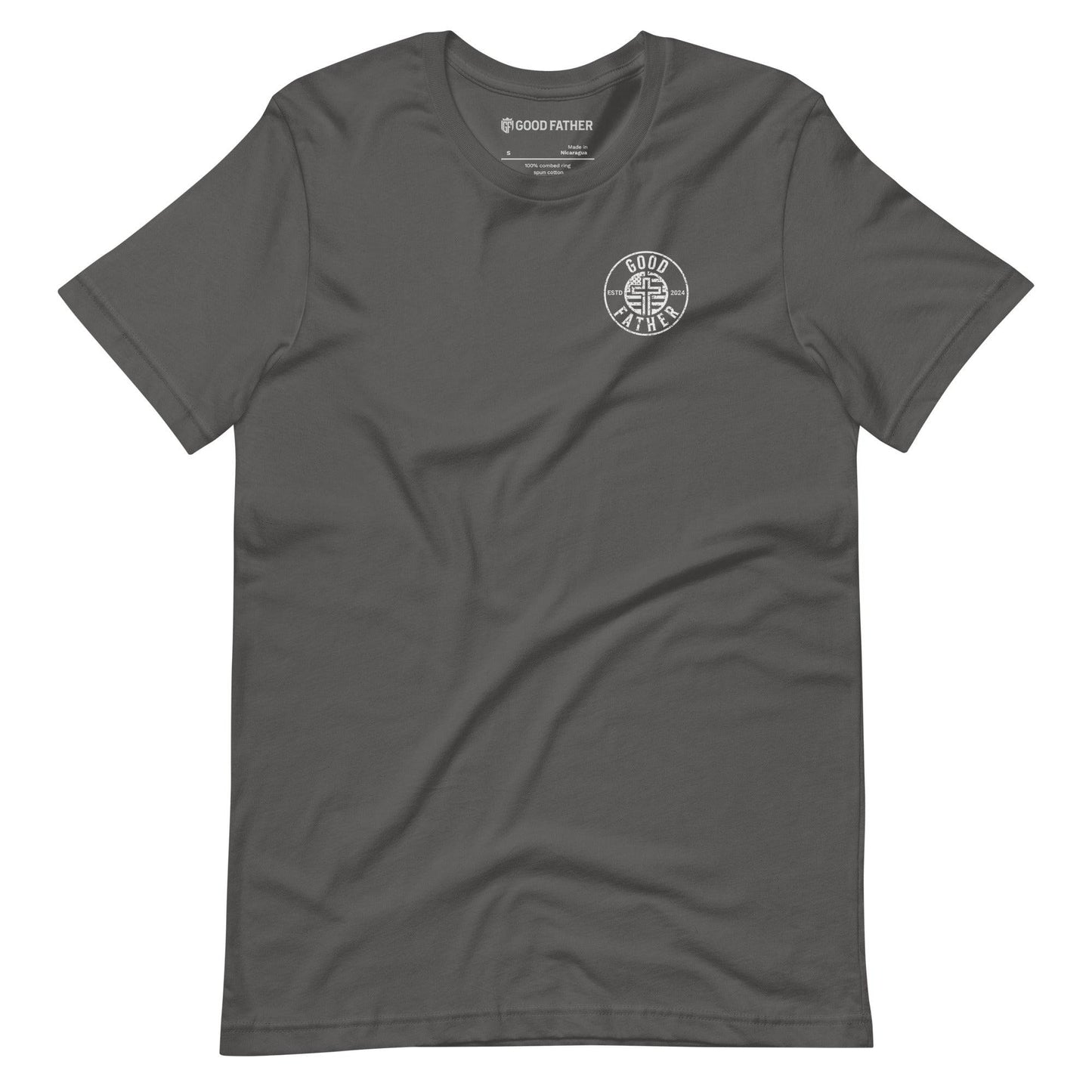 American Logo Basic T-Shirt - Good Father Clothing Company - front flat lay - Christian patriotic t-shirts - asphalt