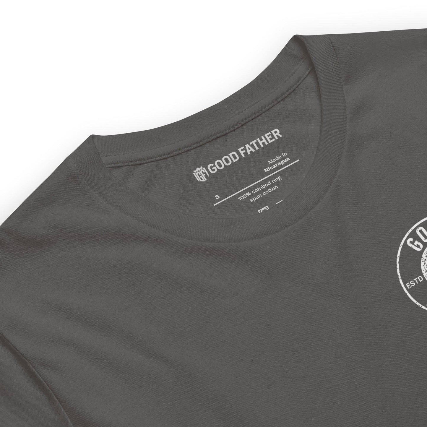 American Logo Basic T-Shirt - Good Father Clothing Company - neck - Christian patriotic t-shirts - asphalt