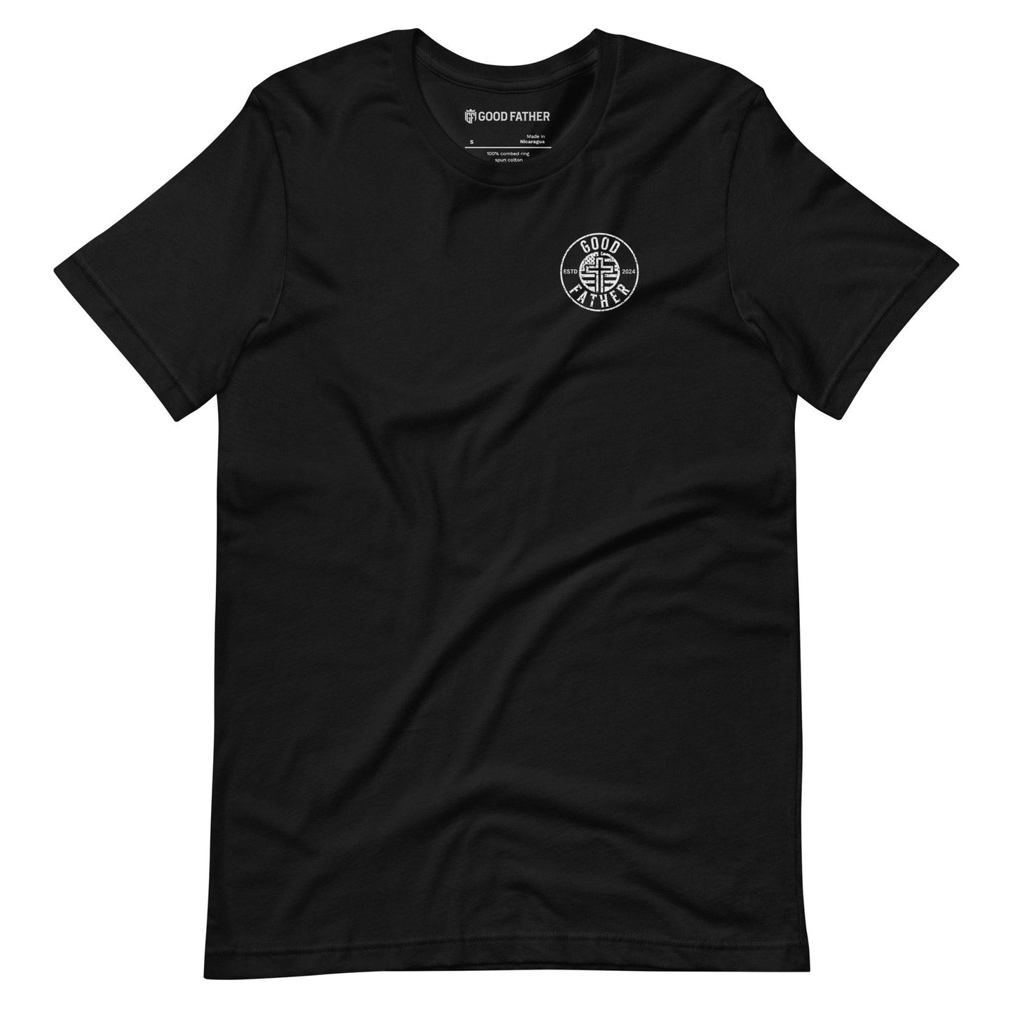 American Logo Basic T-Shirt - Good Father Clothing Company - front flat lay - Christian patriotic t-shirts - black