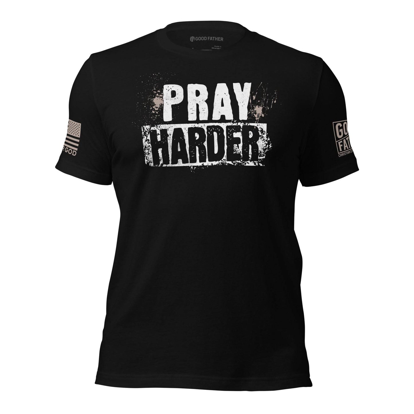 Pray Harder T-Shirt - Good Father Clothing Company - front - Christian patriotic t-shirts - black
