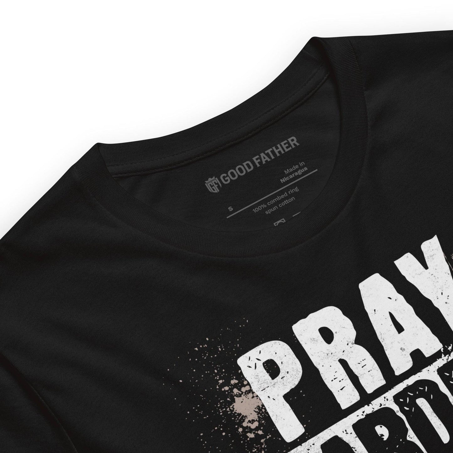 Pray Harder T-Shirt - Good Father Clothing Company - neck - Christian patriotic t-shirts - black