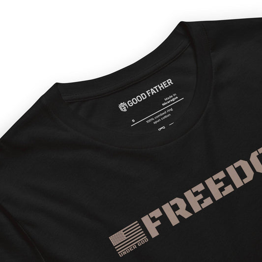 Freedom Basic T-Shirt - Good Father Clothing Company - neck - Christian patriotic t-shirts - black