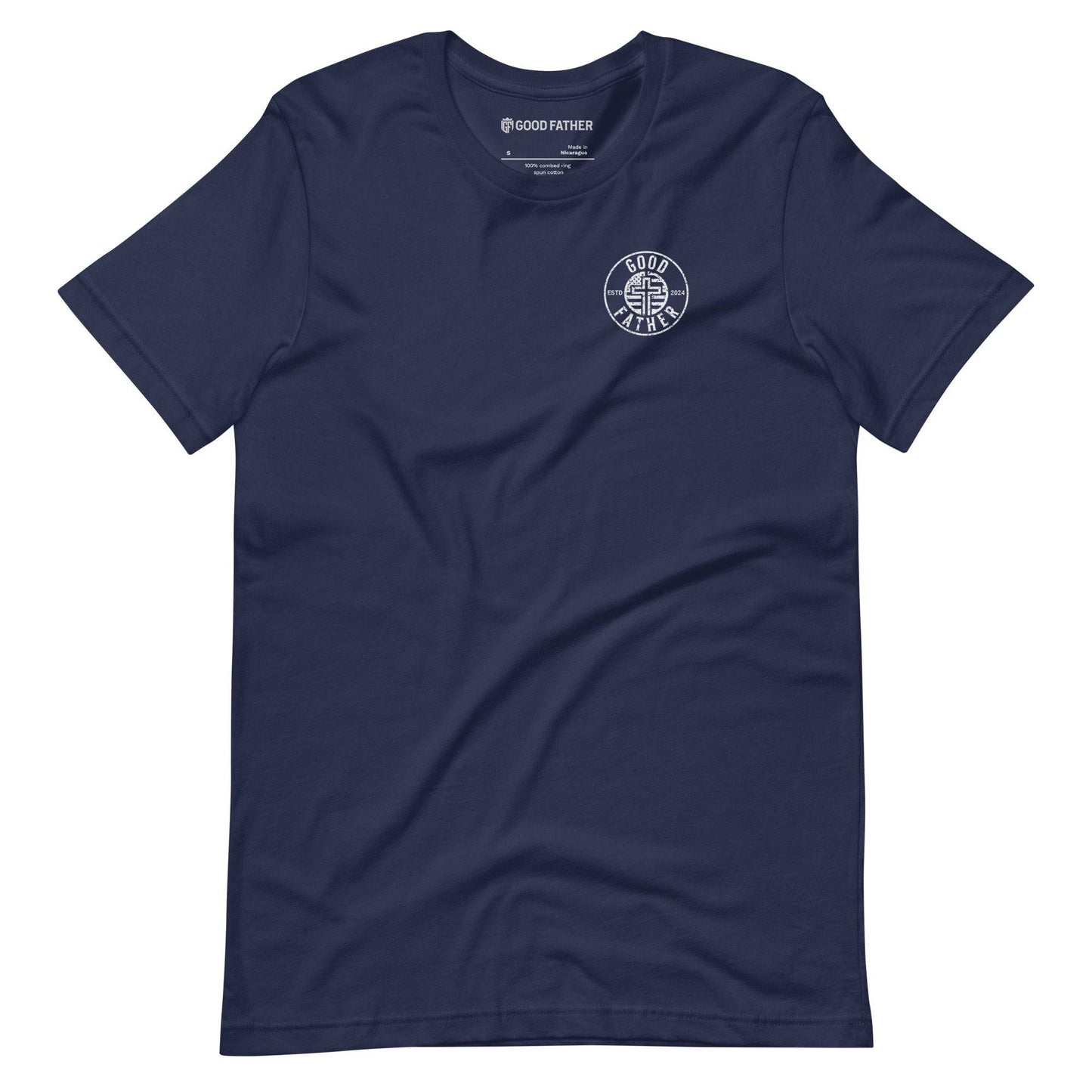 American Logo Basic T-Shirt - Good Father Clothing Company - front flat lay - Christian patriotic t-shirts - navy