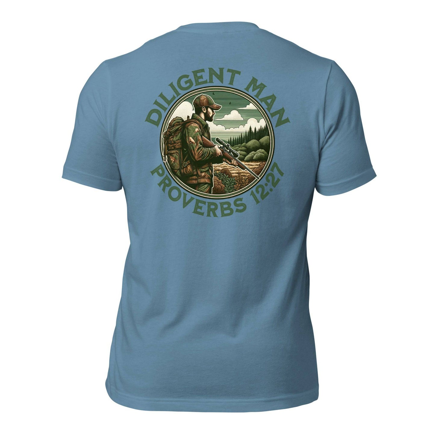 Diligent Man T-Shirt - Good Father Clothing Company - back - Christian patriotic t-shirts - steel blue