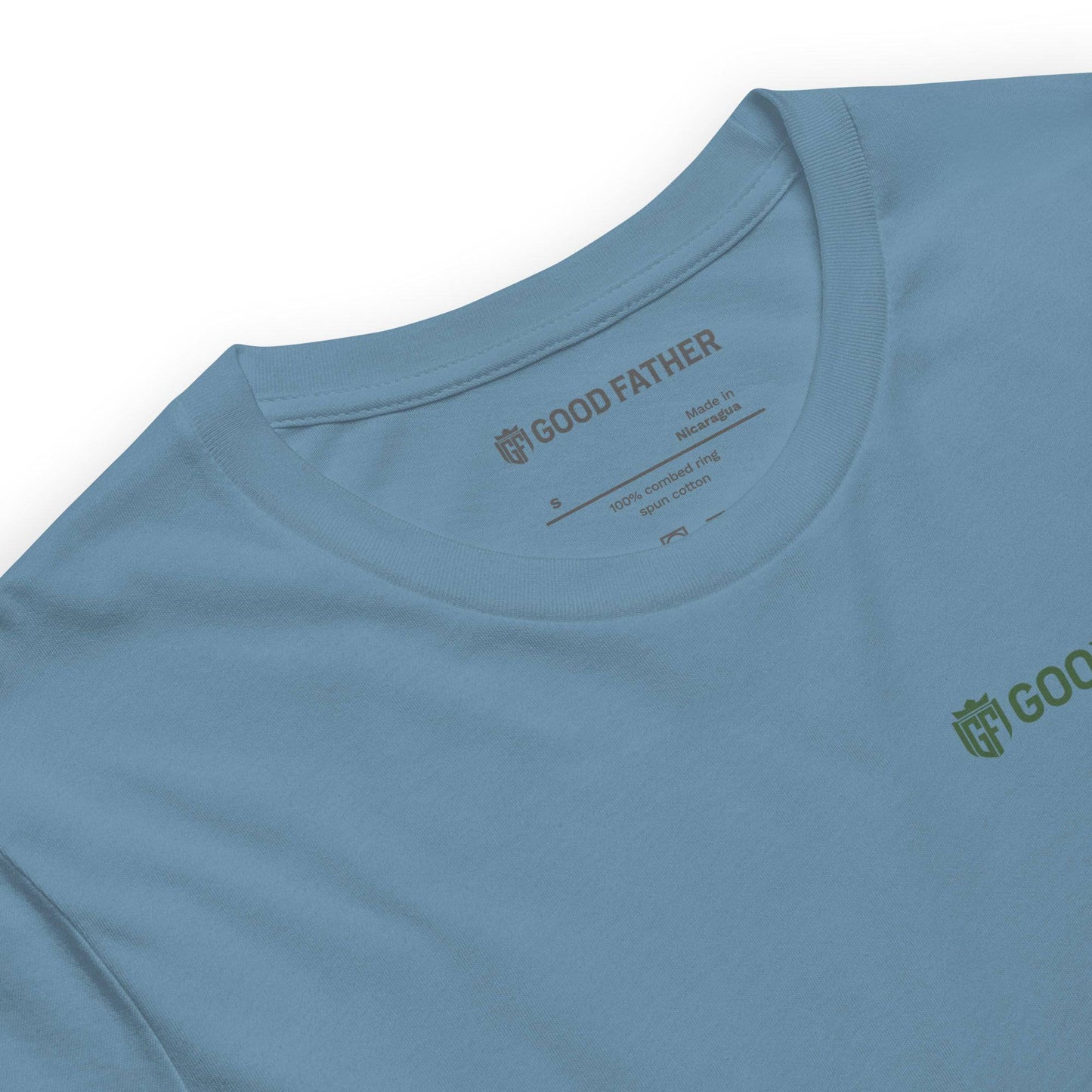 Diligent Man T-Shirt - Good Father Clothing Company - neck - Christian patriotic t-shirts - steel blue