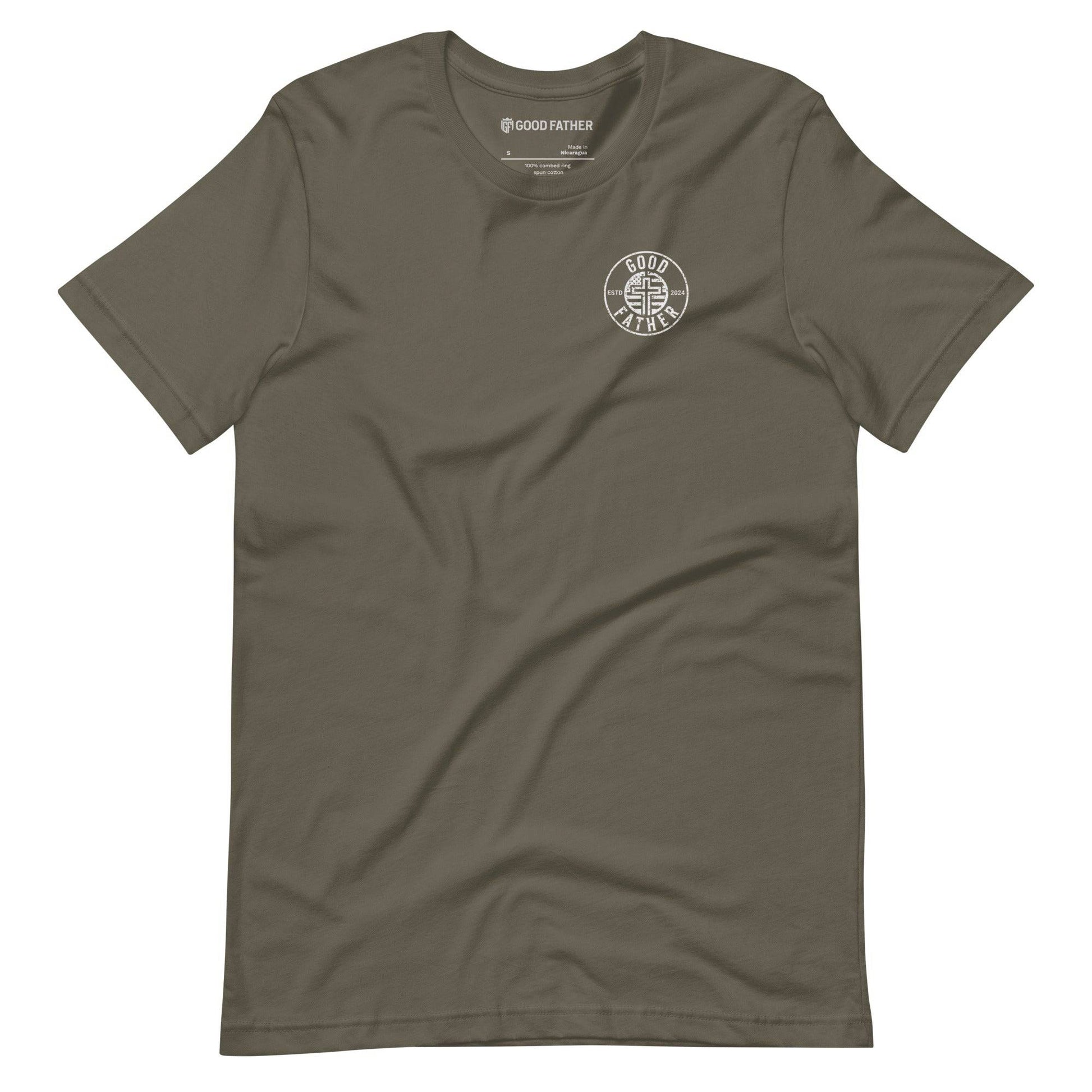 American Logo Basic T-Shirt - Good Father Clothing Company - front flat lay - Christian patriotic t-shirts - army