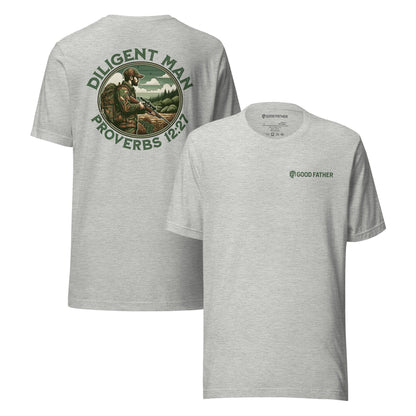 Diligent Man T-Shirt - Good Father Clothing Company - front back - Christian patriotic t-shirts - athletic heather