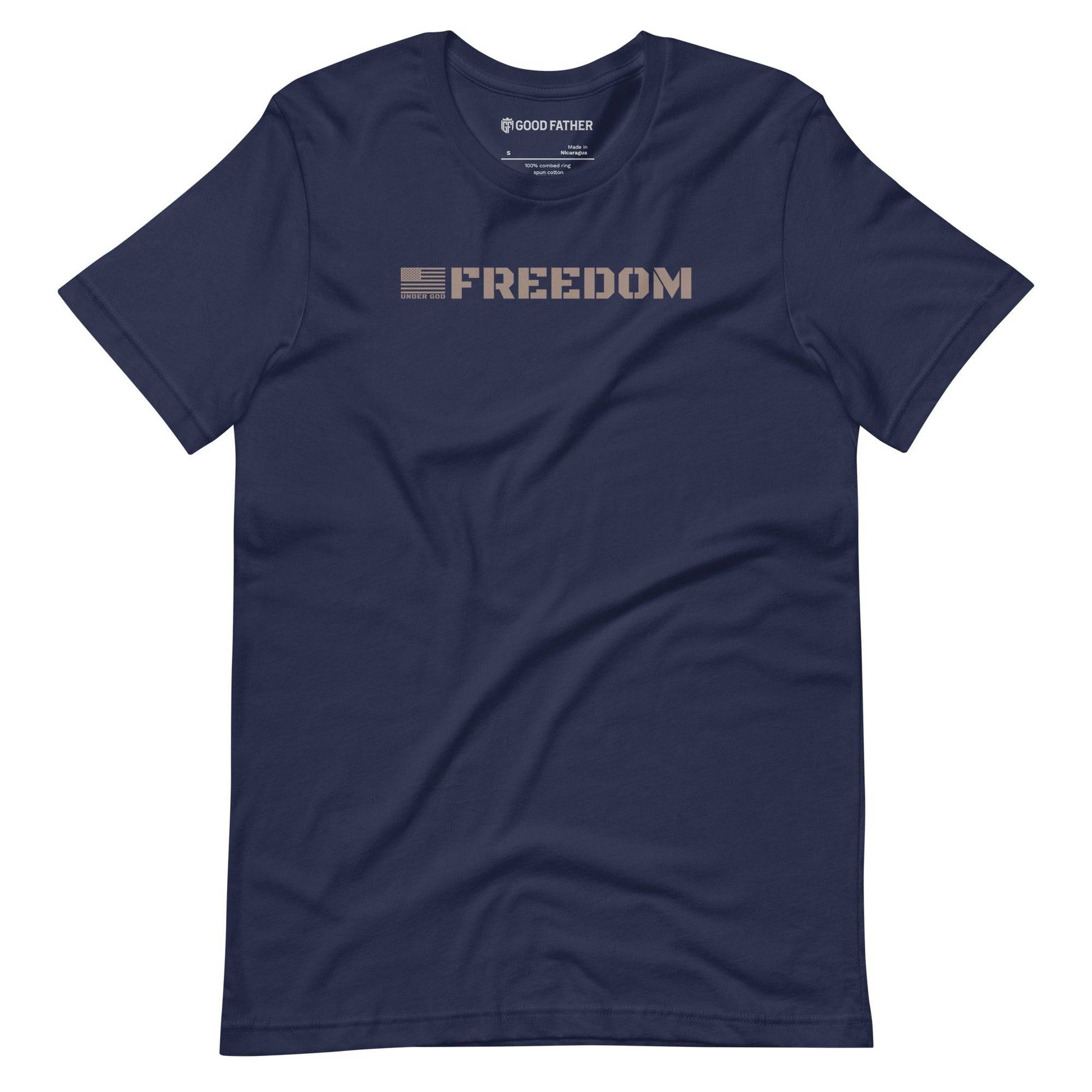 Freedom Basic T-Shirt - Good Father Clothing Company - mockup - Christian patriotic t-shirts - navy