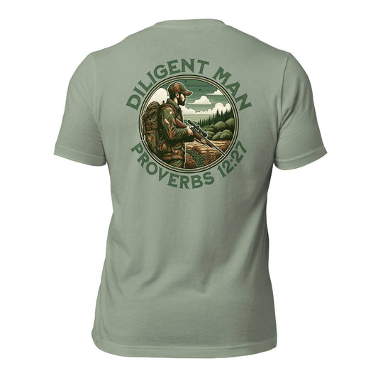 Diligent Man T-Shirt - Good Father Clothing Company - back - Christian patriotic t-shirts - sage